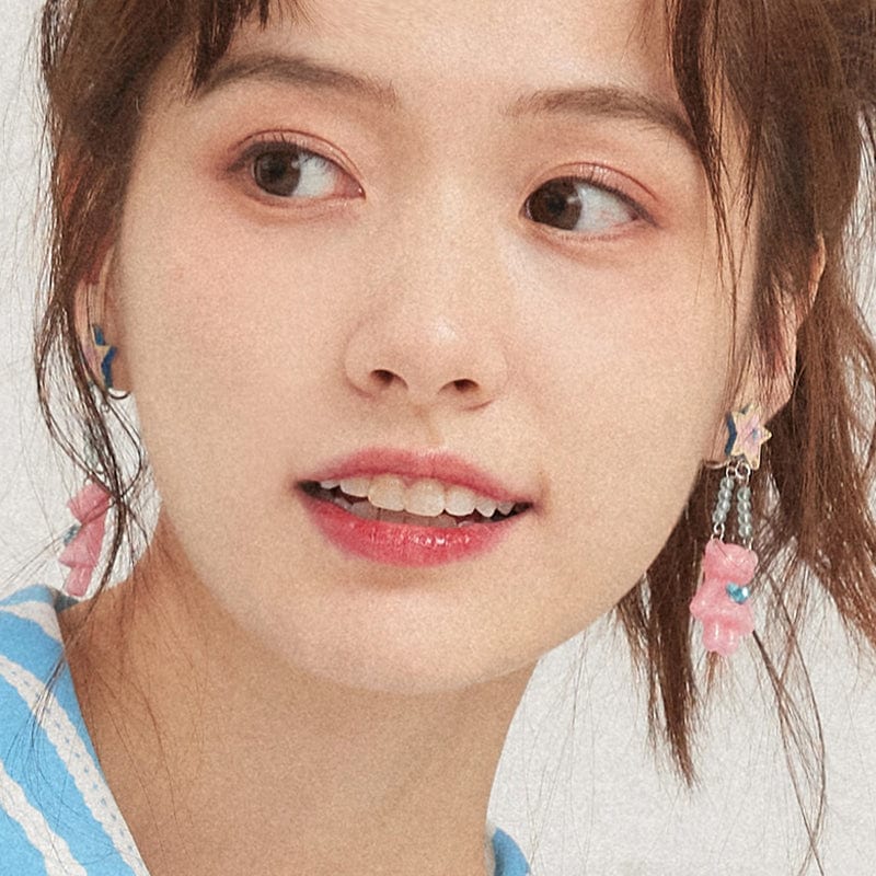 Pink Kawaii Women's Glittering Bear Star Earrings