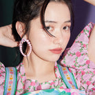 Pink Kawaii Women's Heart Zircon Annular Earrings