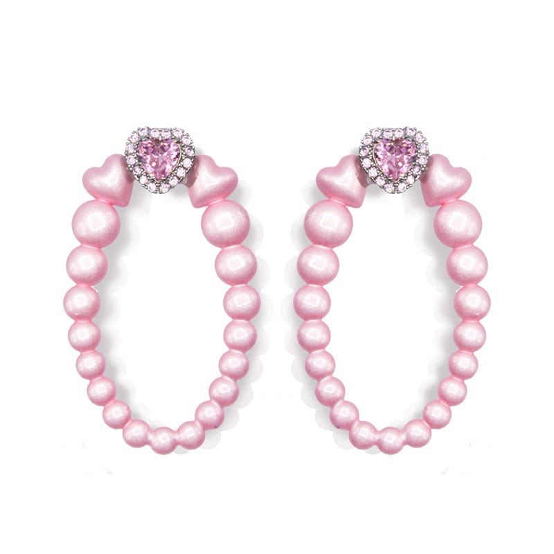 Pink Kawaii Women's Heart Zircon Annular Earrings