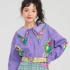 Pink Kawaii Women's Layered Collar Plaid Splice Shirt