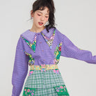 Pink Kawaii Women's Layered Collar Plaid Splice Shirt