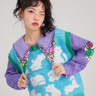 Pink Kawaii Women's Layered Collar Plaid Splice Shirt