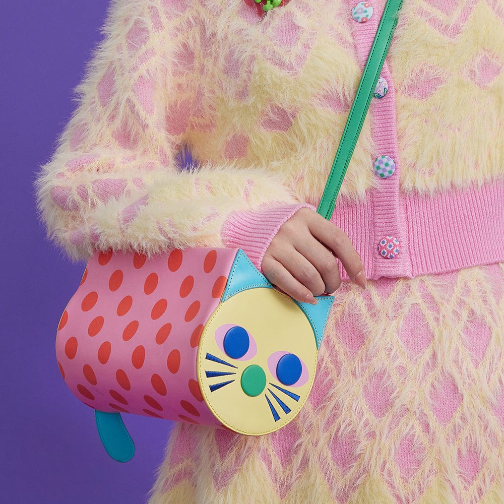 Pink Kawaii Women's Polka Dot Contrast Color Cat Shoulder Bag