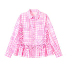 Pink Kawaii Women's Tulip Printed Ruffled Plaid Shirt