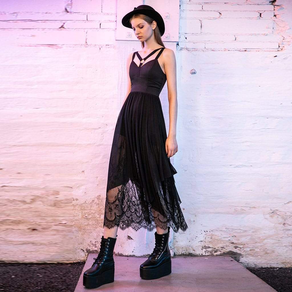 Women's Grunge Multilayer Irregular Hem Lace Dress