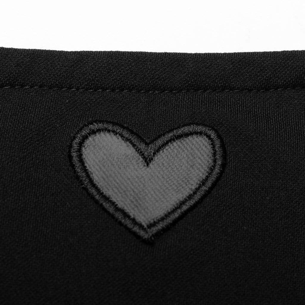 PR-A Women's Adjustable Strapes Heart Pattern Black Little Dresses