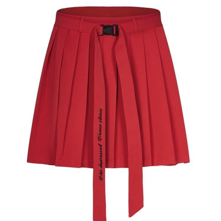 Women's Buckle Blet Letters Mini Pleated Skirts