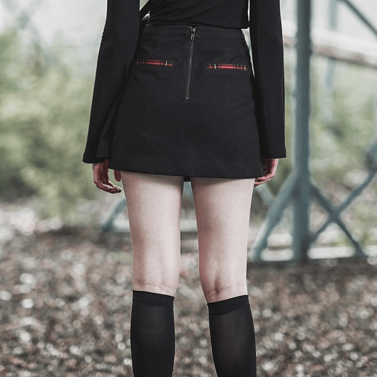 Women's Double-colored Irregular Hem Skinny Plaid Skirt