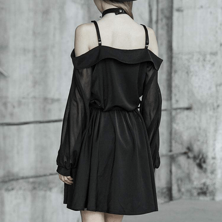 Women's Goth Chic Off Shoulder Chiffon Black Little Dress