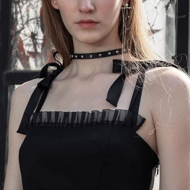 Women's Goth Cross Straps Iregular Hem Chiffon Maxi Dresses