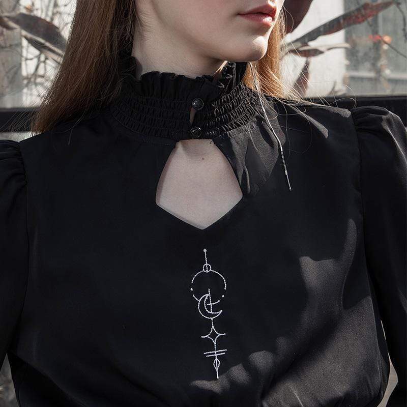 Women's Goth Cutout Puff Sleeved Ruffles Shirts