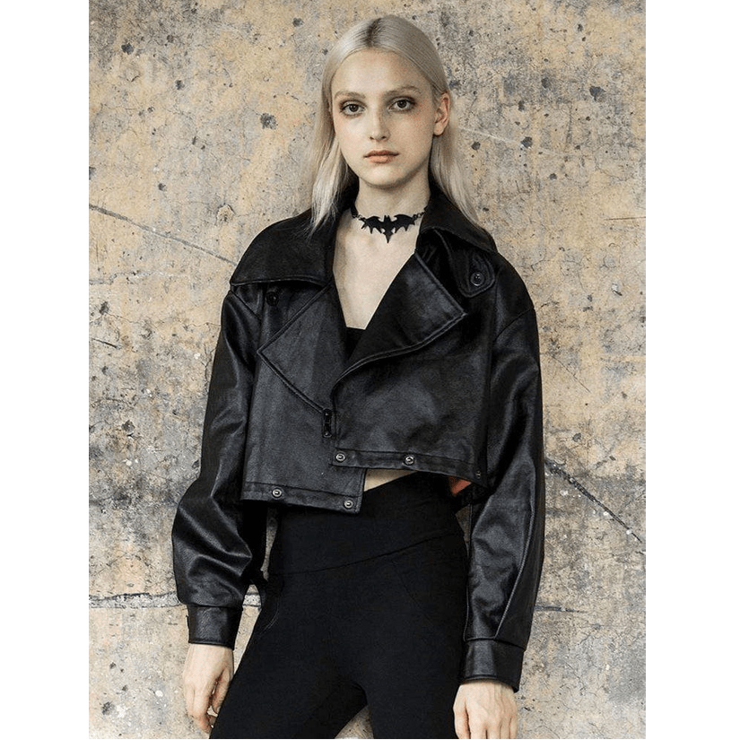 Women's Goth Detachable Two-pieces Faux Leather Loose Jacket