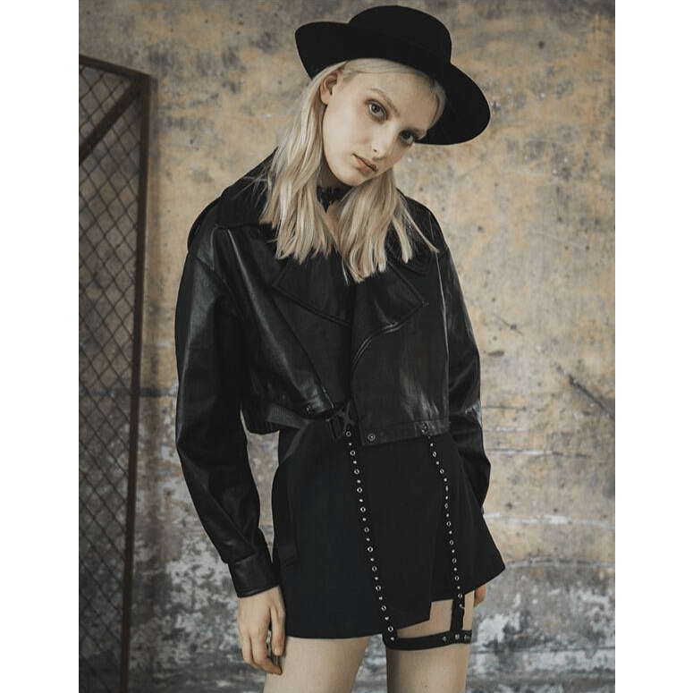 Women's Goth Detachable Two-pieces Faux Leather Loose Jacket
