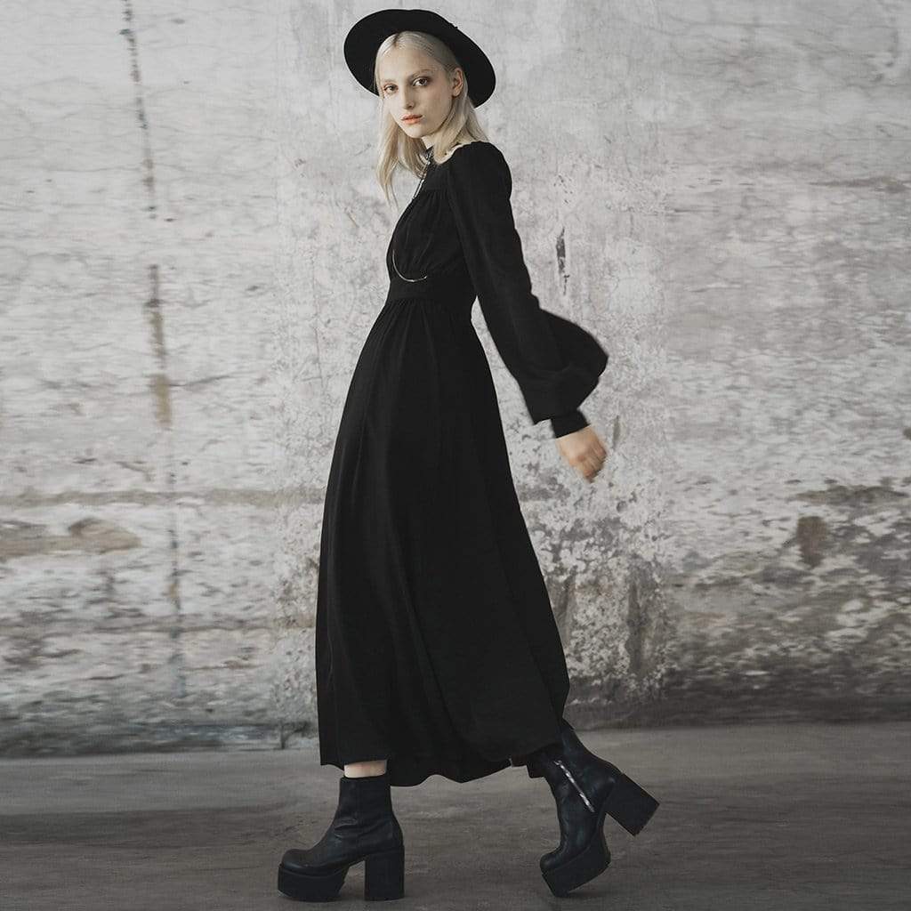 Women's Goth Flare Sleeve Side Slit Chiffon Maxi Dress