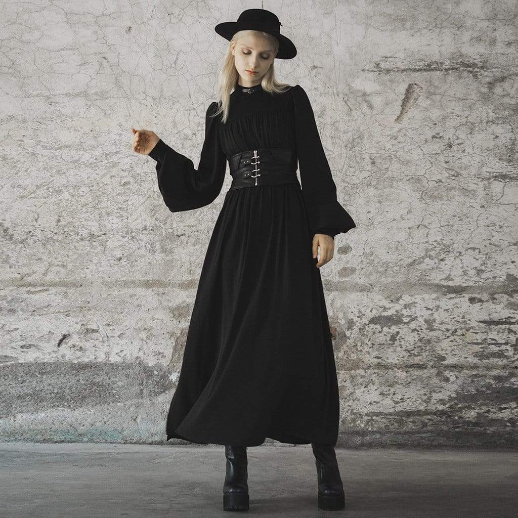 Women's Goth Flare Sleeve Side Slit Chiffon Maxi Dress