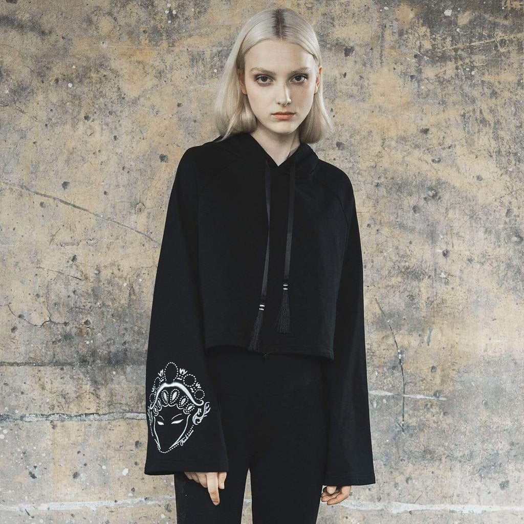 Women‘s Goth Flare Sleeved Hoodies Black
