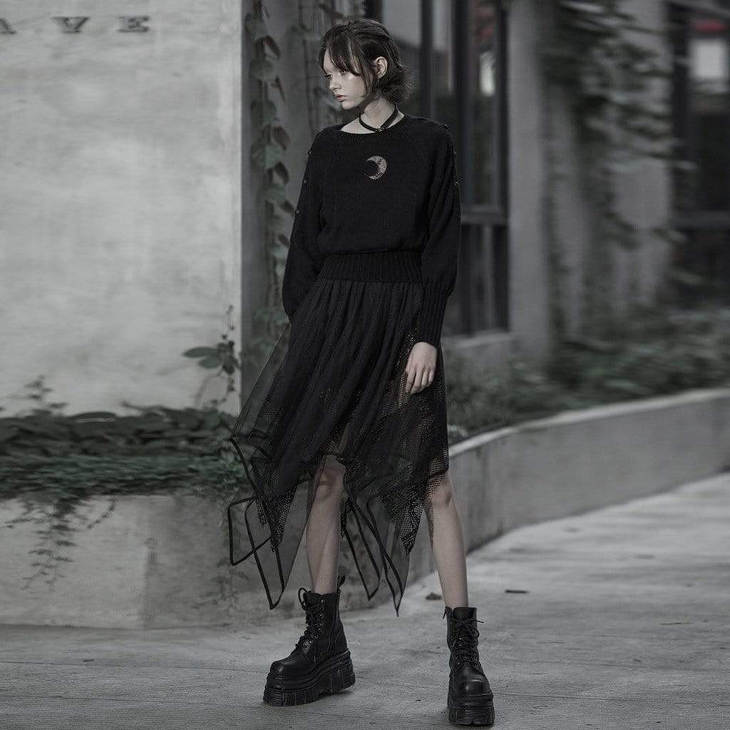 Women's Goth Floral Lace Mesh Irrgular Maxi Skirt