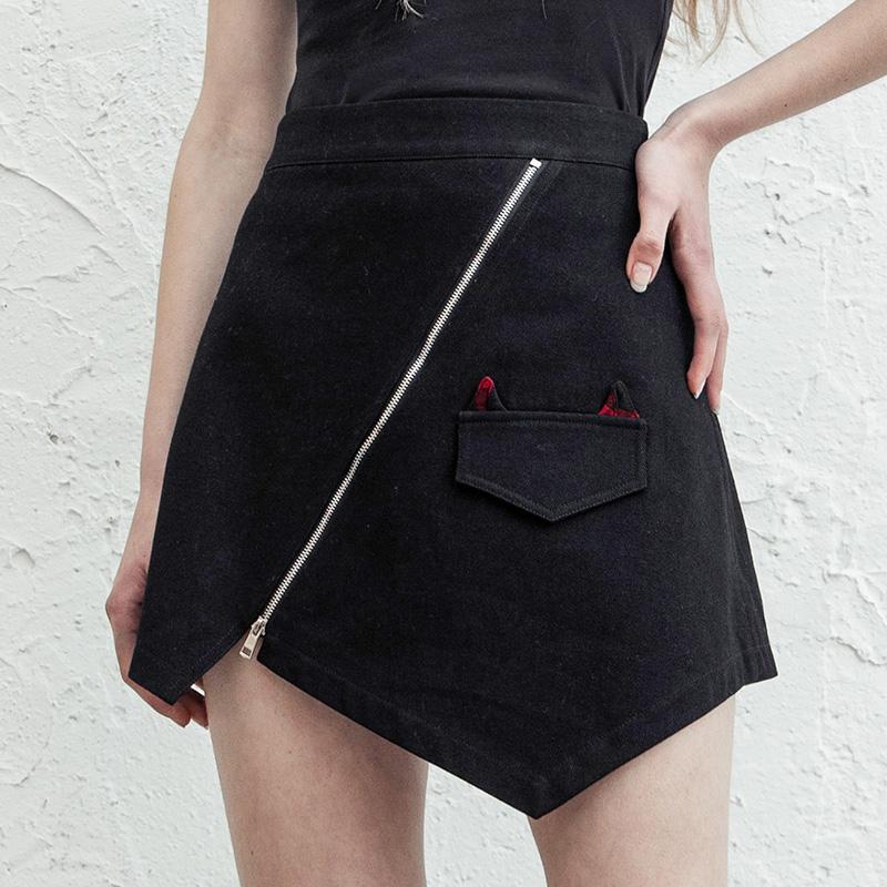 Women's Goth Front Zip Irregular Black Skirts
