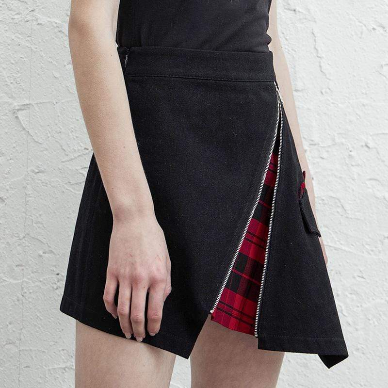 Women's Goth Front Zip Irregular Black Skirts