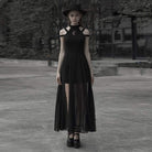 Women's Goth Halter Drop Shoulder Layered Dress