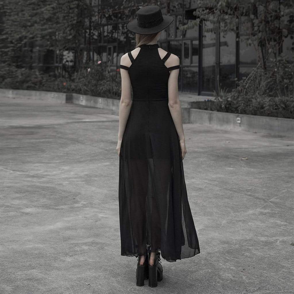 Women's Goth Halter Drop Shoulder Layered Dress