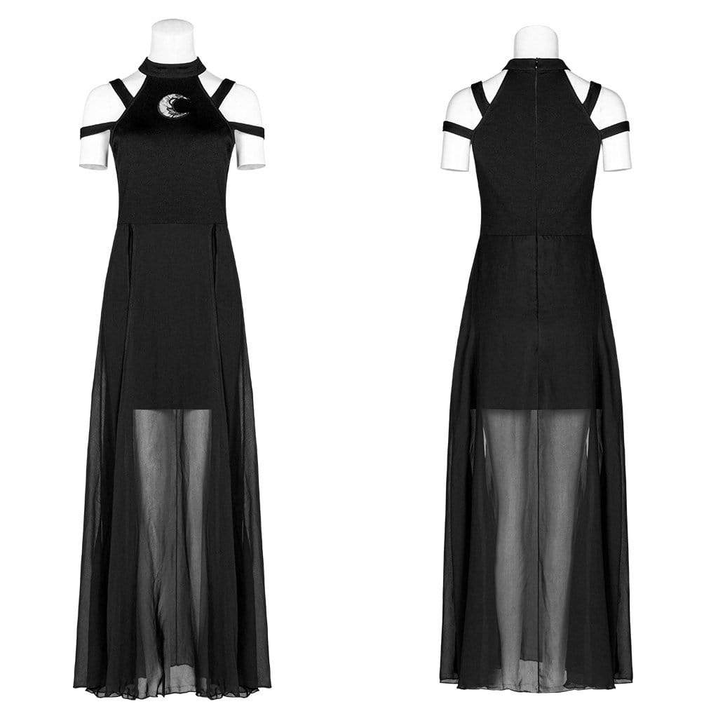 Women's Goth Halter Drop Shoulder Layered Dress