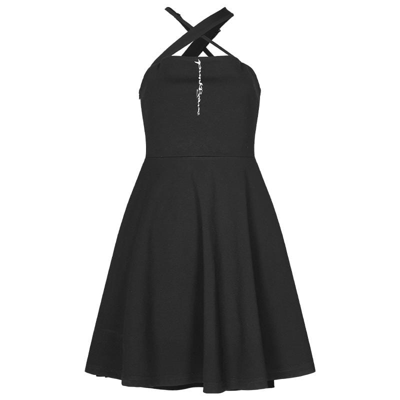 Women's Goth Halterneck Black Little Dresses