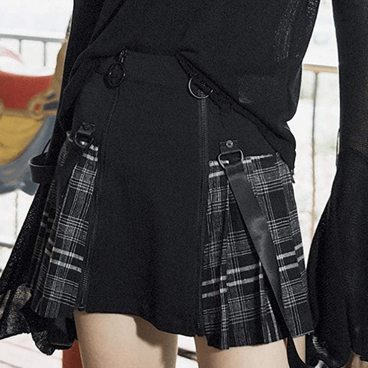 Women's Goth High-waisted Plaid Pleated Skirt