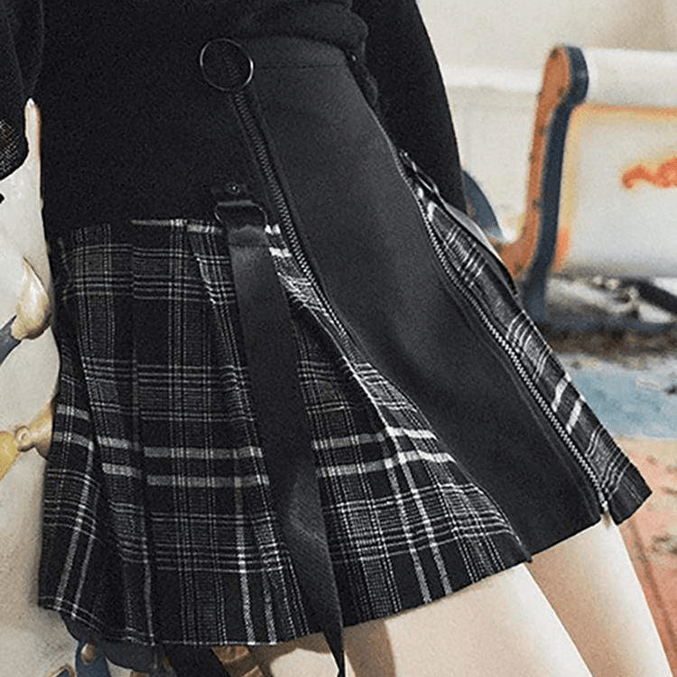 Women's Goth High-waisted Plaid Pleated Skirt