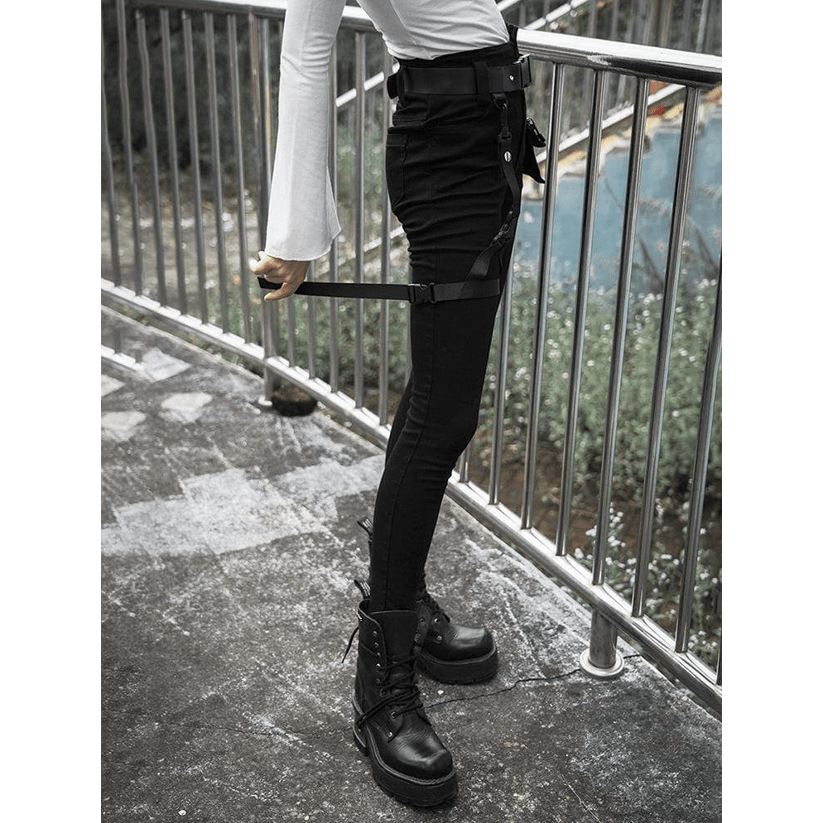 Women's Goth High-waisted Straps Skinny Jeans
