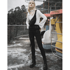 Vaqueros ajustados de tirantes de cintura alta góticos para mujer