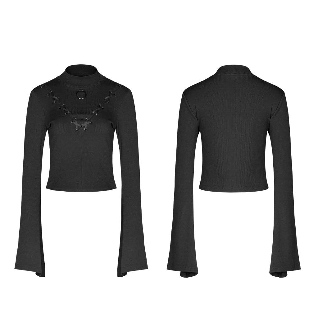 Women's Goth Lacing Flare Sleeved T-shirt