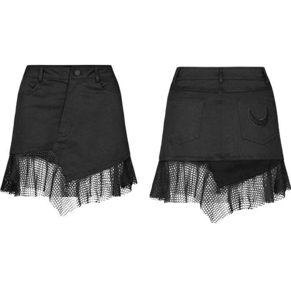 Women's Goth Mesh Ruffles Black Mini Skirt