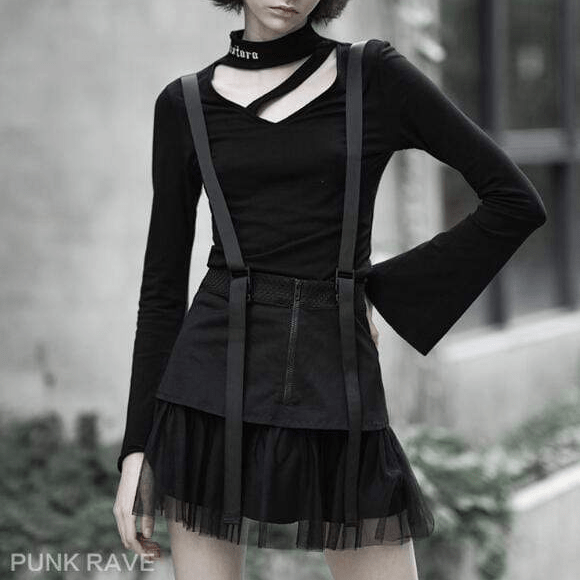 Women's Goth Multi-layered Mesh Suspender Skirt
