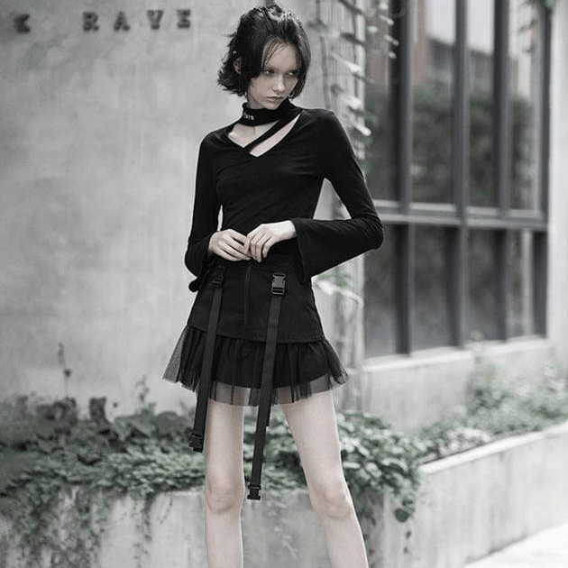 Women's Goth Multi-layered Mesh Suspender Skirt