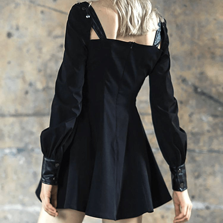 PR-A Women's Goth Off Shoulder Front Buttons Long Sleeved Little Black Dress