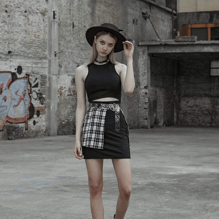 Women s Goth Plaid Skirt Waist Belt Punk Design