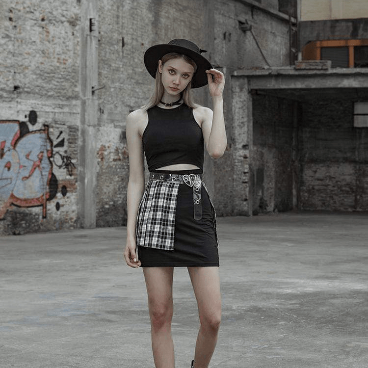 Women's Goth Plaid Skirt Waist Belt