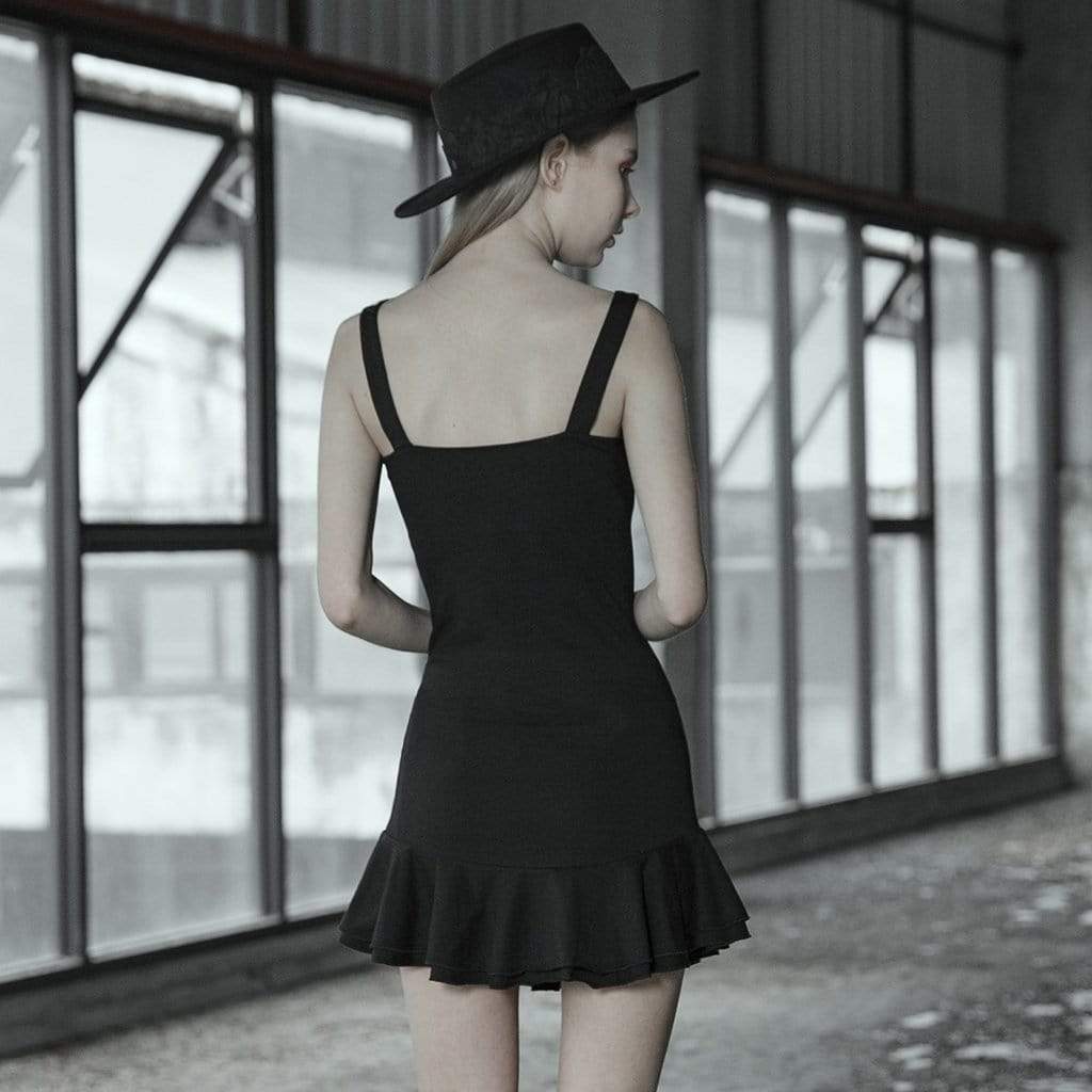 Women's Goth Strappy Slim Fitted Black Little Dress