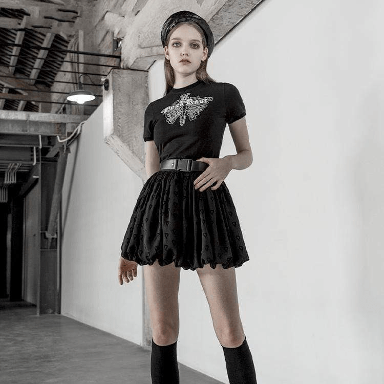 Women's Gothic Buckle Heart Jacquard Bubble Skirts