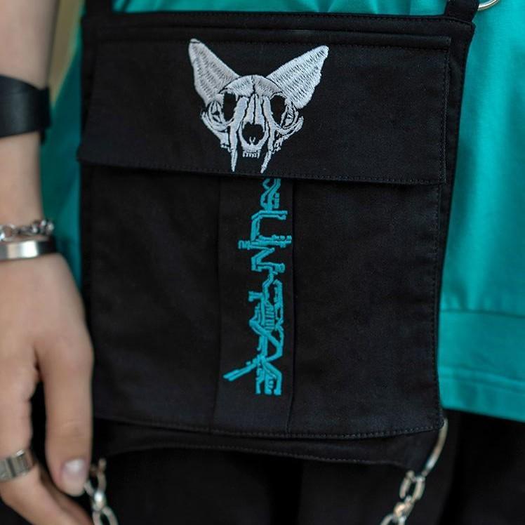 Women's Gothic Cat Skull Pocket Cargo Pants With Detachabl Strap