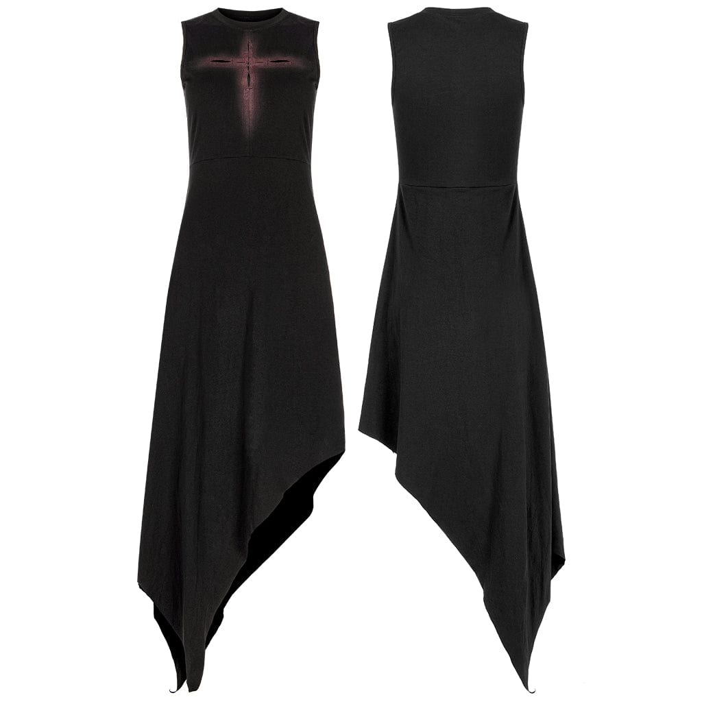 PR-A Women's Gothic Cross Printed Irregular Hem Dress