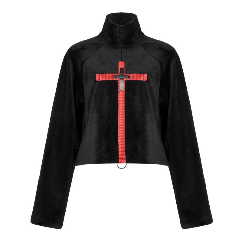 Women's Gothic Cross Velet Flare Sleeve Sweaters