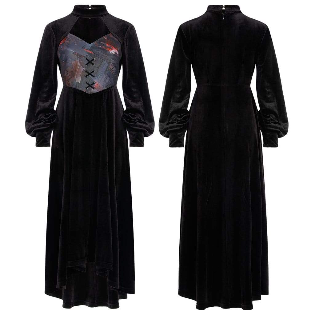 Women's Gothic Cutout Splice Velvet Long Dress