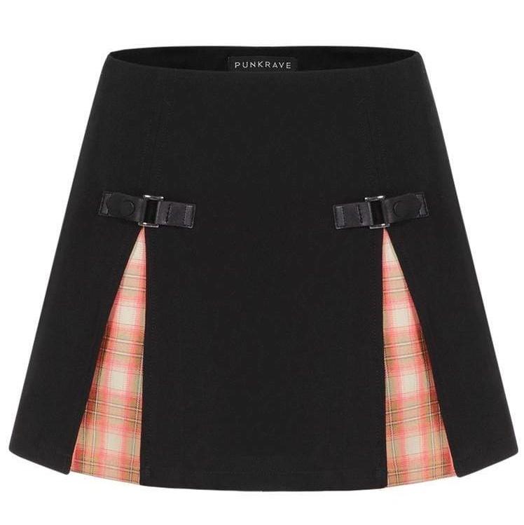 Women's Gothic Double-layered Buckles Plaid Skirts