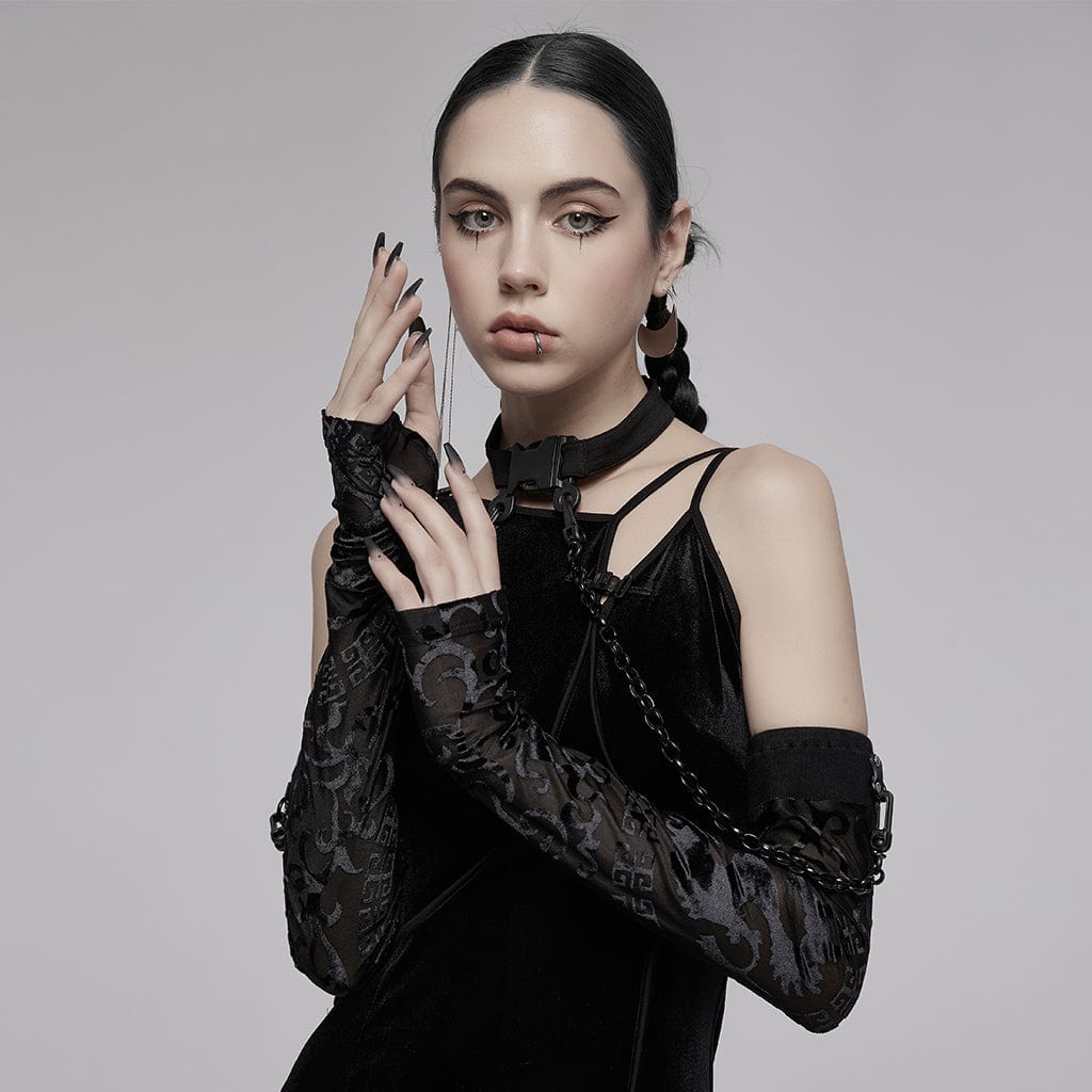 PR-A Women's Gothic Floral Mesh Arm Sleeves with Detachable Choker