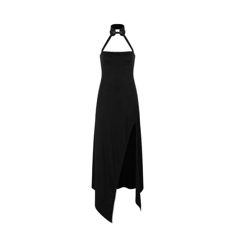Women's Gothic Halter Sleeveless Fitted Slit Dresses