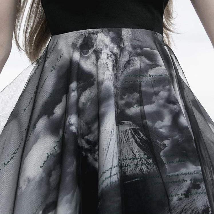 Women's Gothic Ink Printed Mesh Slip Dresses