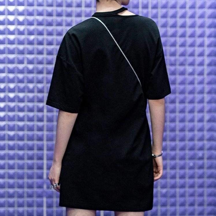 Women's Gothic Irregular Collar Long T-shirts Dresses With Belt