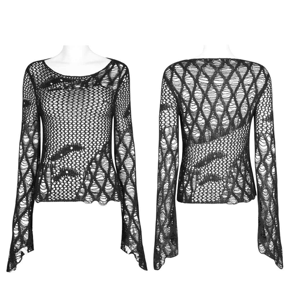 Women's Gothic Irregular Hollow Flare Sleeved Kitted Tops